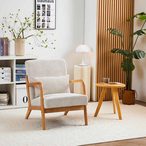 Mid-Century Modern Accent Chair, Arm Chair Living Room Chairs With Pillow Upholstered Reading Chair With Solid Wood Frame & Living Room Bedroom Balcony